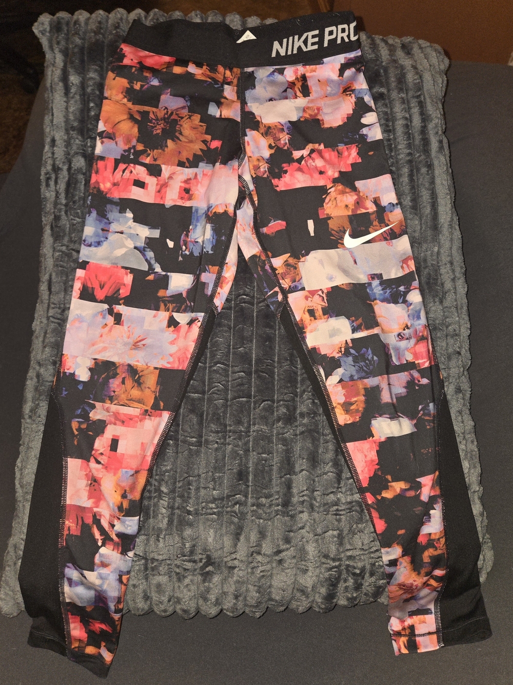 Nike Black Floral-Print Kids' Leggings with Pink, Purple and Orange Accents